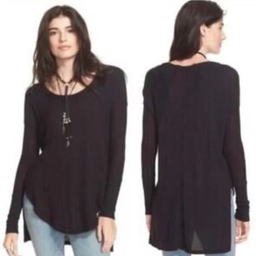 Free People Ventura Thermal Black Long Sleeve Tunic for Women